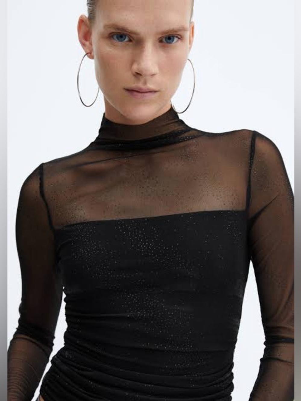 Mango Black Sheer Long-Sleeve Sparkle Top